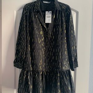 NWT Zara black with gold lurex shirt dress